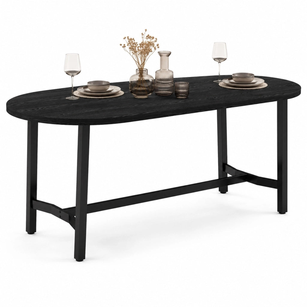 Tavolo da pranzo nero 180×80 cm con gambe in ferro
