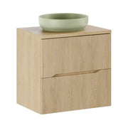 Set da bagno sospeso NATURA 60cm: mobile sottolavabo + piano per lavabo + lavabo da appoggio rotondo verde