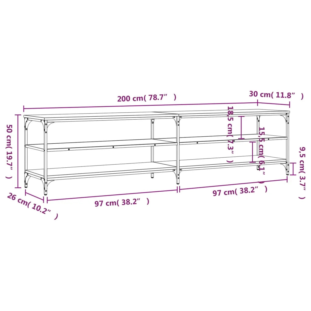Mobile TV Rovere Sonoma 200x30x50cm Legno Multistrato e Metallo 826760