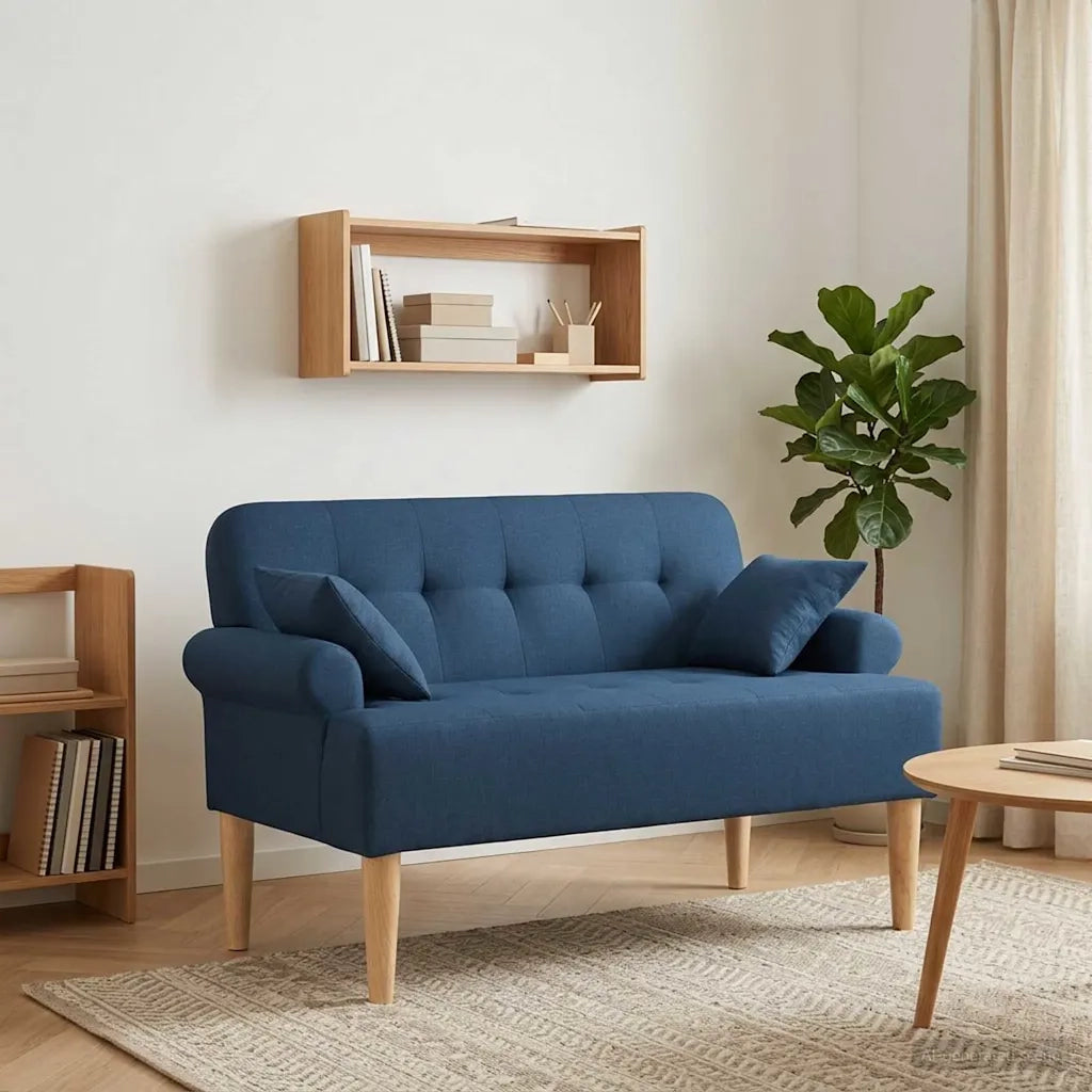 Loveseat con bottoni imbottiti Blu 120 x 65 x 79 cm Tessuto 42041817