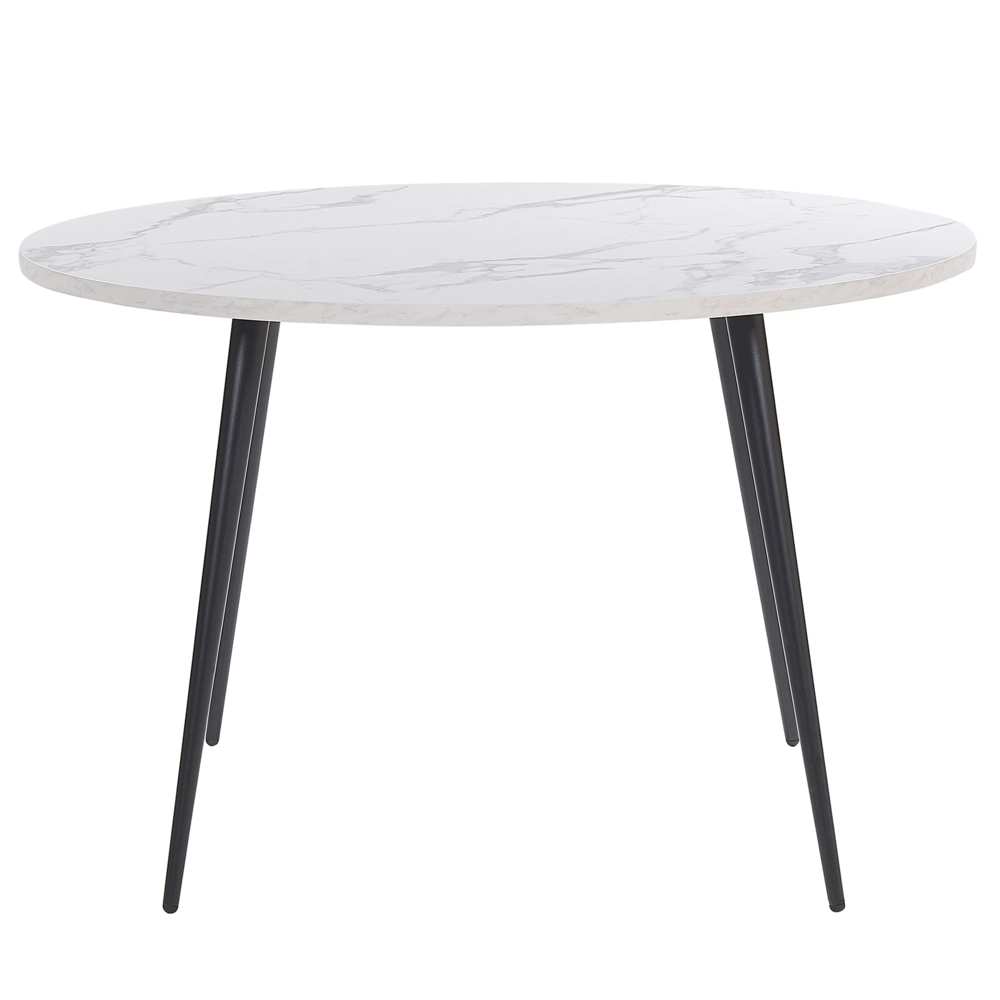 Tavolo da Pranzo Effetto Marmo Bianco Piano Gambe in Metallo Nero Rotondo 120 cm Stile Glamour Moderno