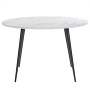 Tavolo da Pranzo Effetto Marmo Bianco Piano Gambe in Metallo Nero Rotondo 120 cm Stile Glamour Moderno