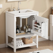 Mobile bagno con lavabo in ceramica da 60 cm, bianco, con ripiani