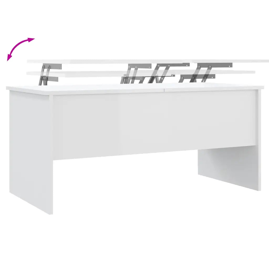 Tavolino-Tavolino da soggiorno-Tavolino da Salotto Bianco Lucido 102x50,5x46,5 cm in Legno Multistrato