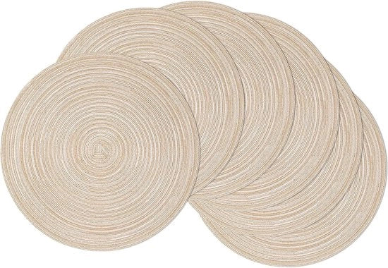Set di tovagliette arrotondate eleganti - resistente, termoisolante - 6 pezzi - colore naturale - polipropilene e cotone - 15-38 cm