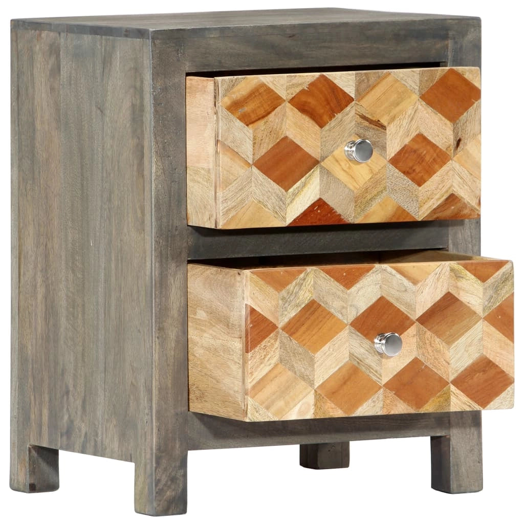 Comodino cassettiera mobile per camera da letto grigio 40x30x50 cm legno massello di mango 1402040
