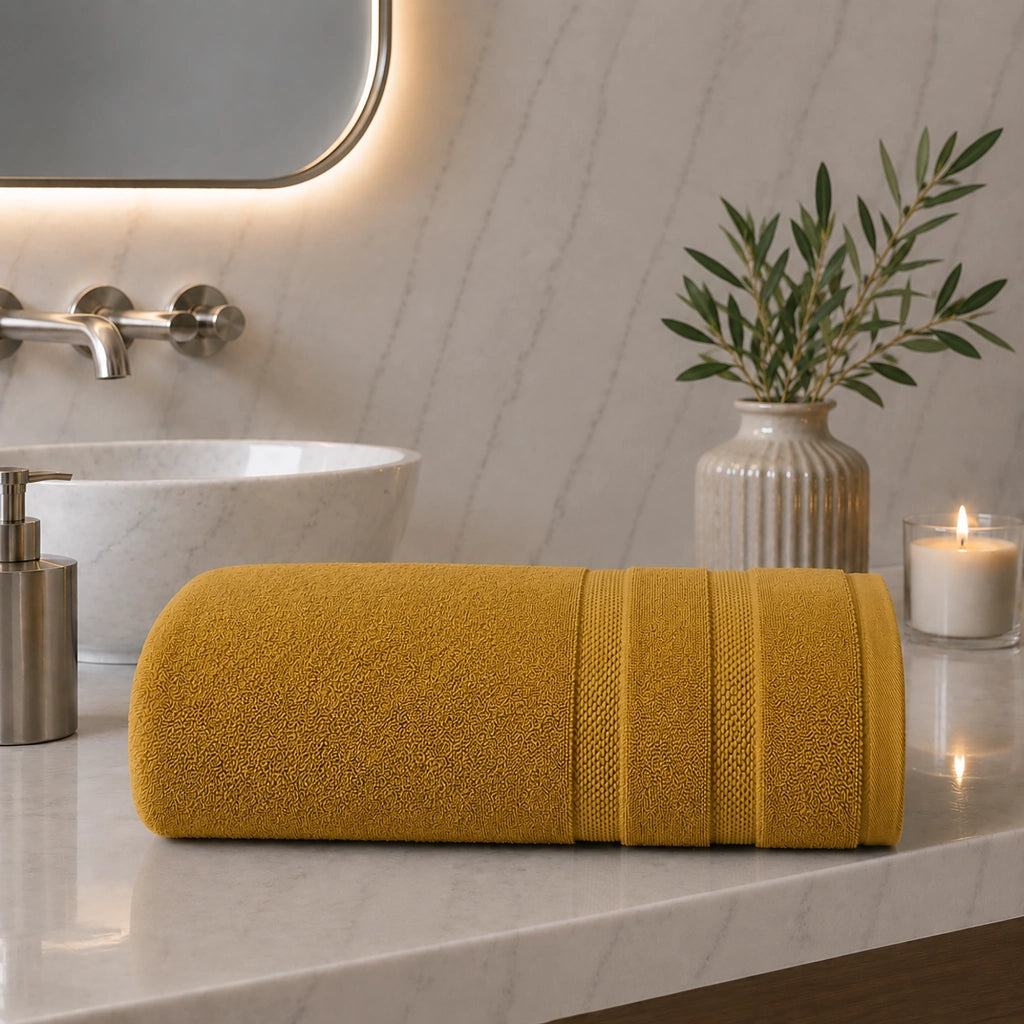 Rovarero, Telo Bagno Sfumatura Colore Struttura Senape, Giallo Senape