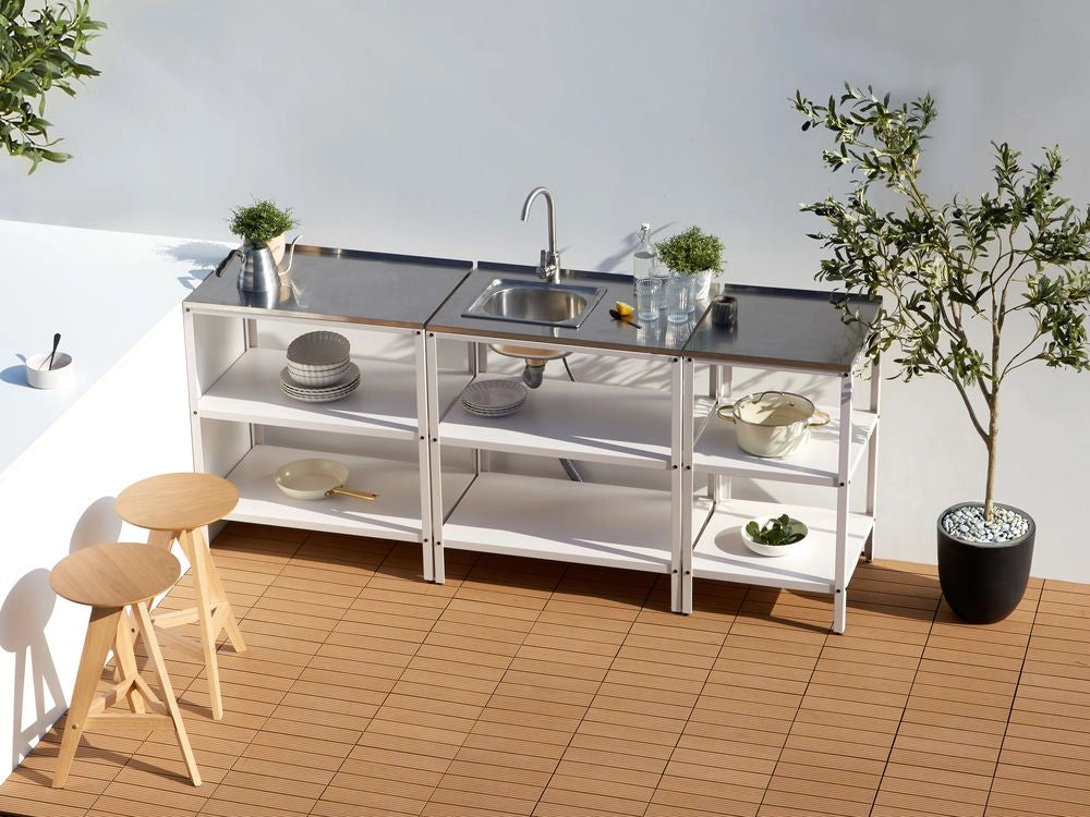 Set cucina da esterno 3 elementi in acciaio inox bianco 3 con cucina lavello a leva cucina da esterno