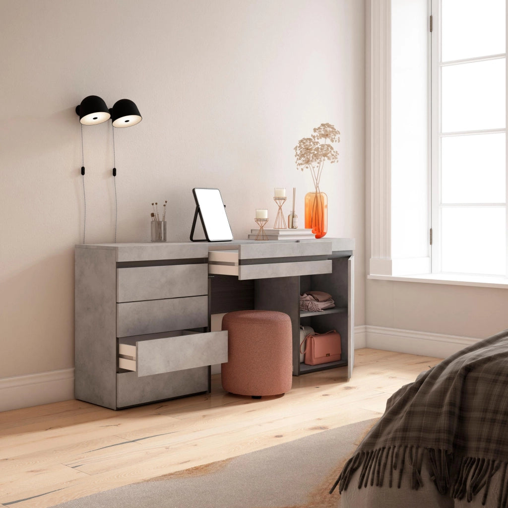 Tavolo da toeletta, 177x35x75cm, Con cassetto, Cassettiera, grigio cemento RF3463