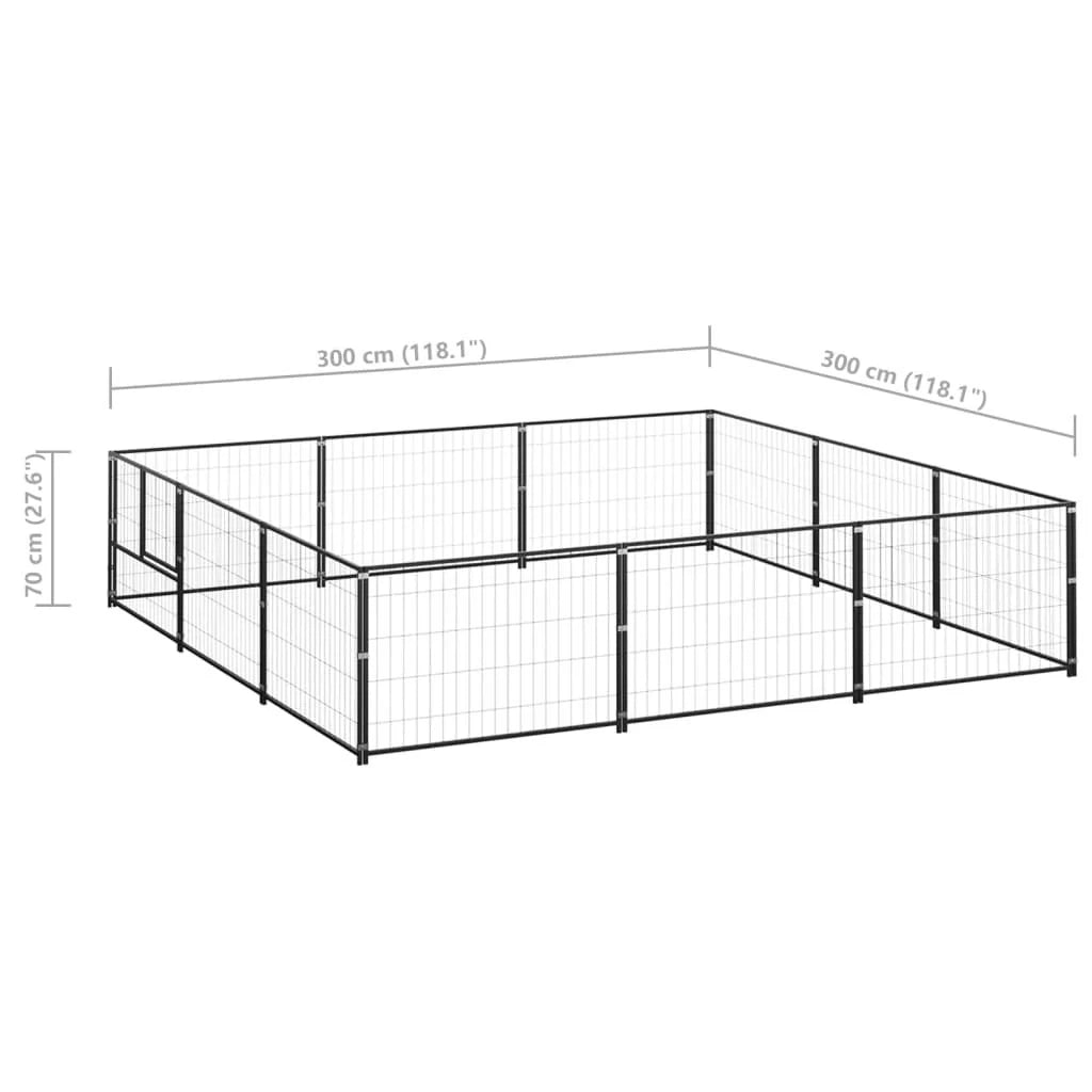 Recinto per animali da esterno per cani recinto per animali nero 9 m² acciaio 02_0000563