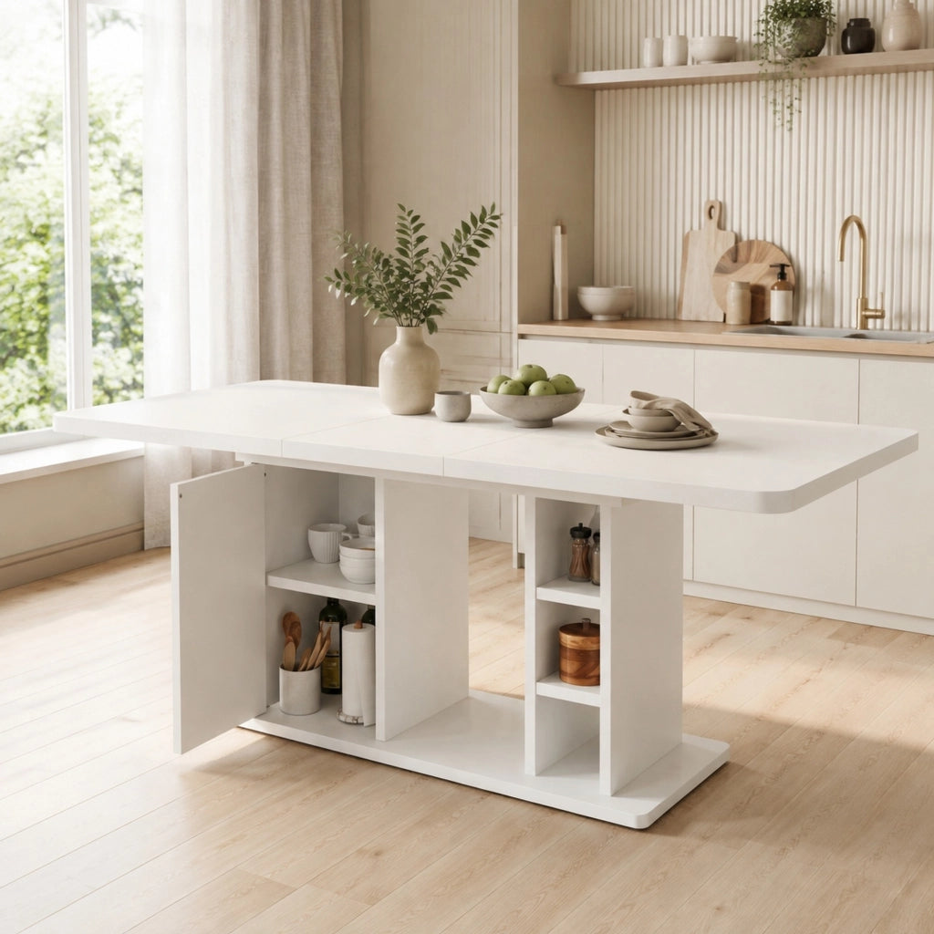 Tavolo da pranzo allungabile 140/180 x 80 cm bianco con contenitore