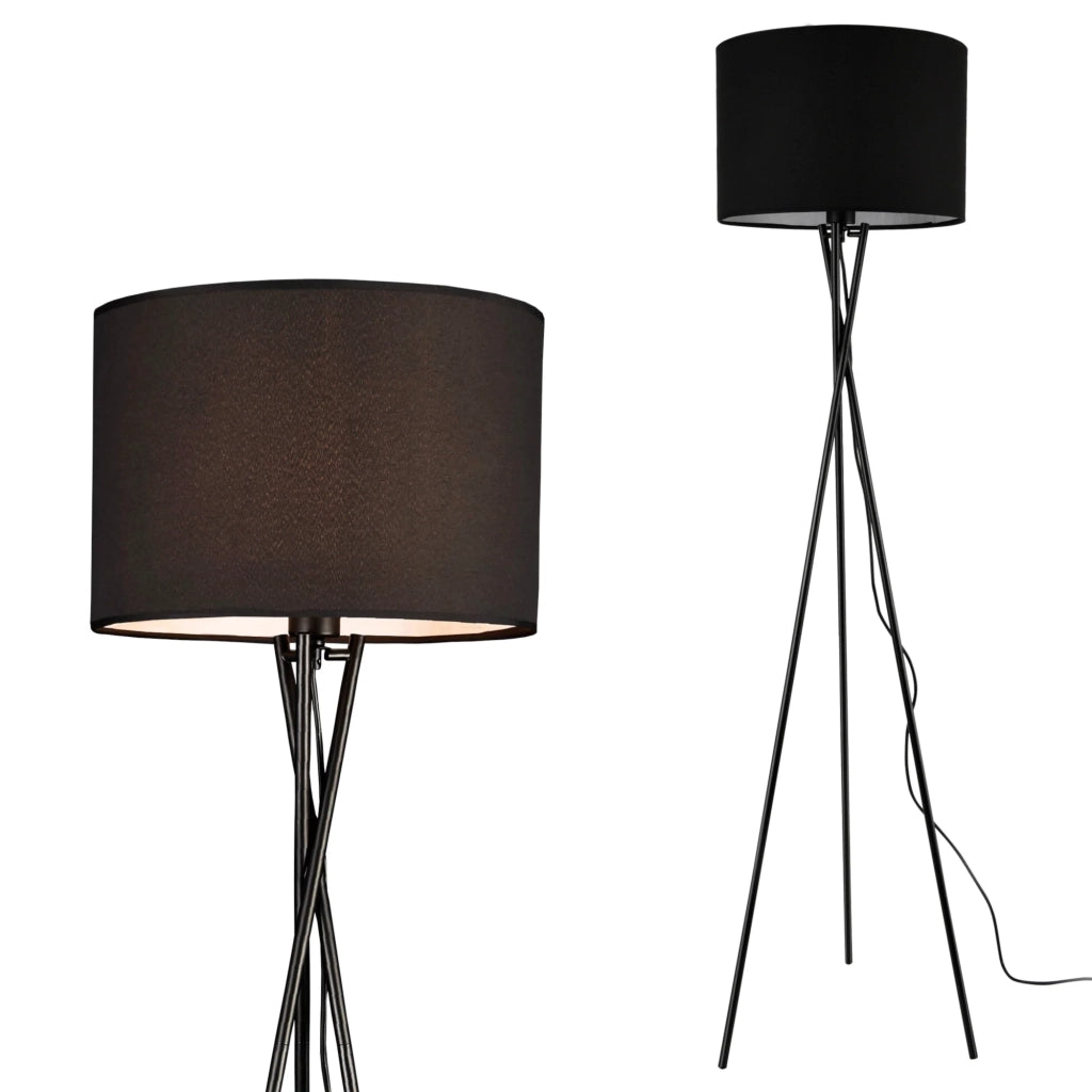 Lampada da terra moderna a treppiede lampada da terra di design attacco E27 metallo e tessuto altezza 154 cm nero 03_0005255