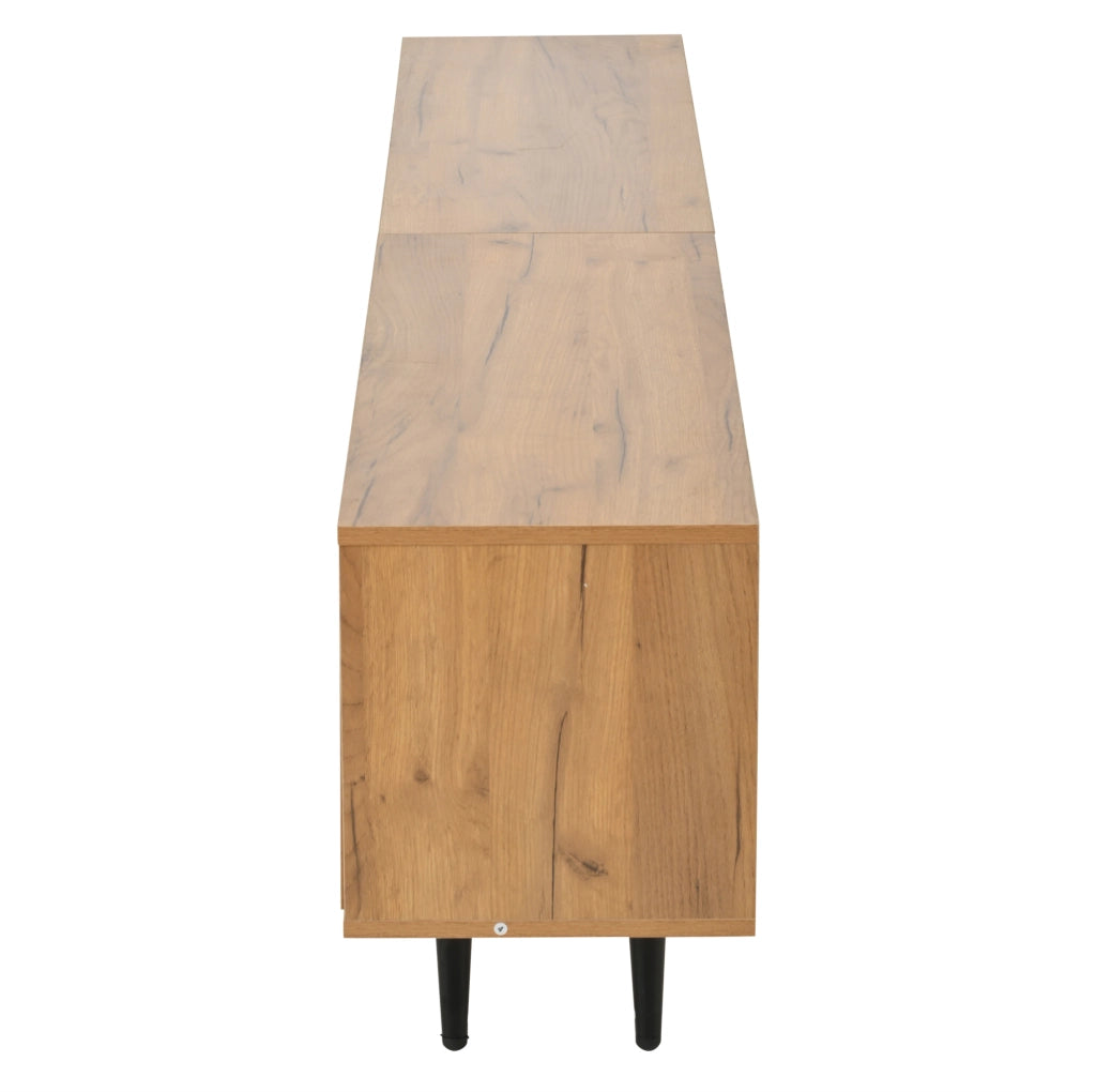 Mobile TV 175x31.5x45 cm con 3 ante e ripiano centrale in vetro temperato; truciolare naturale e nero