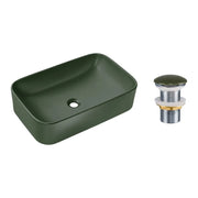 Lavabo da appoggio rettangolare 61x38 cm verde opaco con piletta click clack