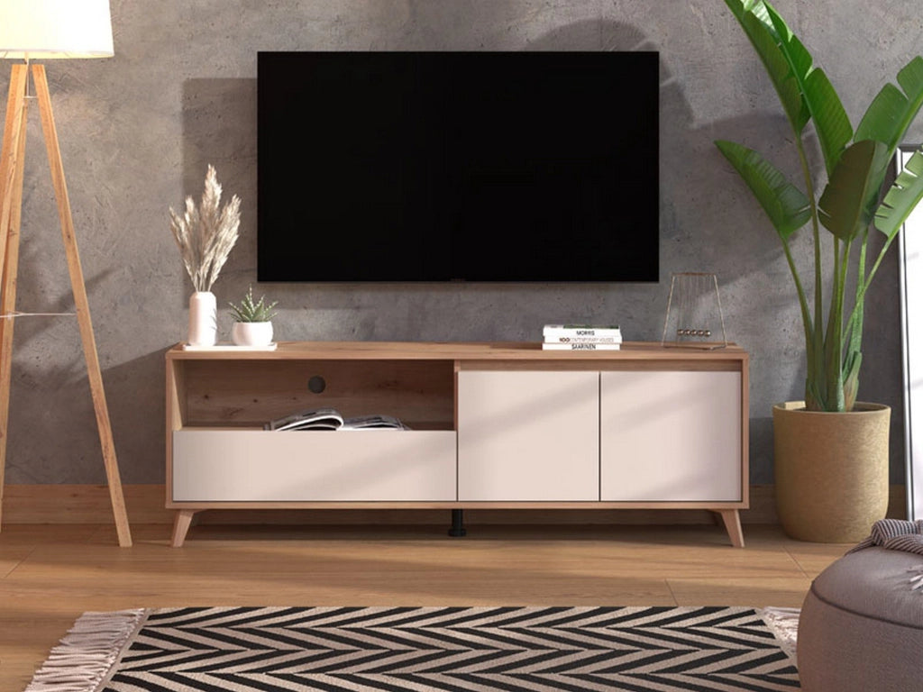 Scala, Mobile Porta tv un Cassetto, 157x40x52.5h cm Beige
