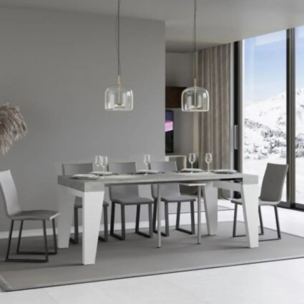 Consolle allungabile 90x40/300 cm Naxy Mix piano cemento - struttura bianco frassino