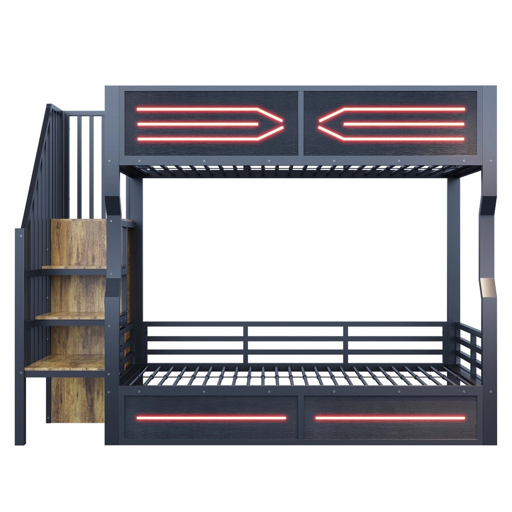 Letto a Soppalco con Cassetti, LED e Scala ¨C Xylo ¨C Nero 90x200