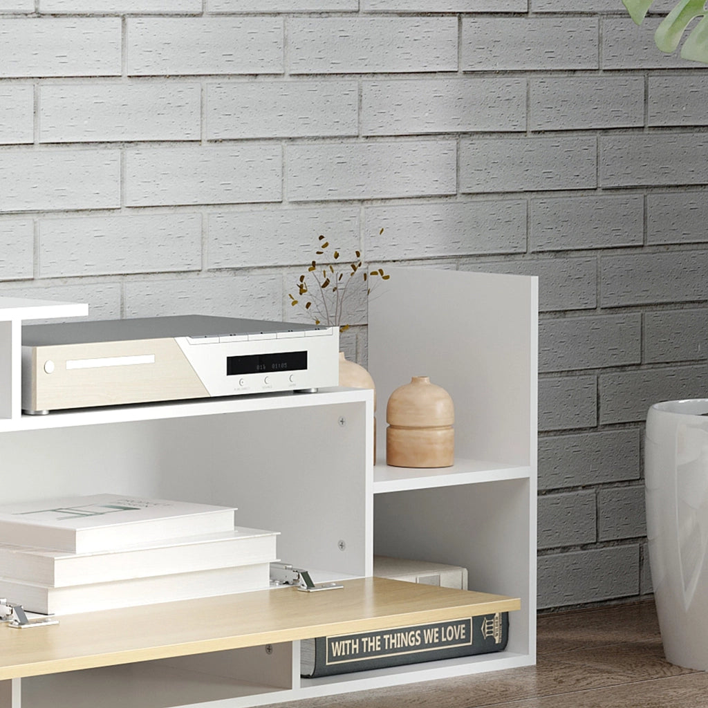 Mobile TV Ripiani e Armadietto a Ribalta con Mensola a Muro 153,6x25x42 cm Bianco e Legno Naturale
