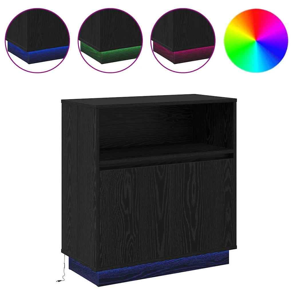 Credenza | Madia LED Rovere Nero 71 x 34,5 x 75 cm Legno multistrato