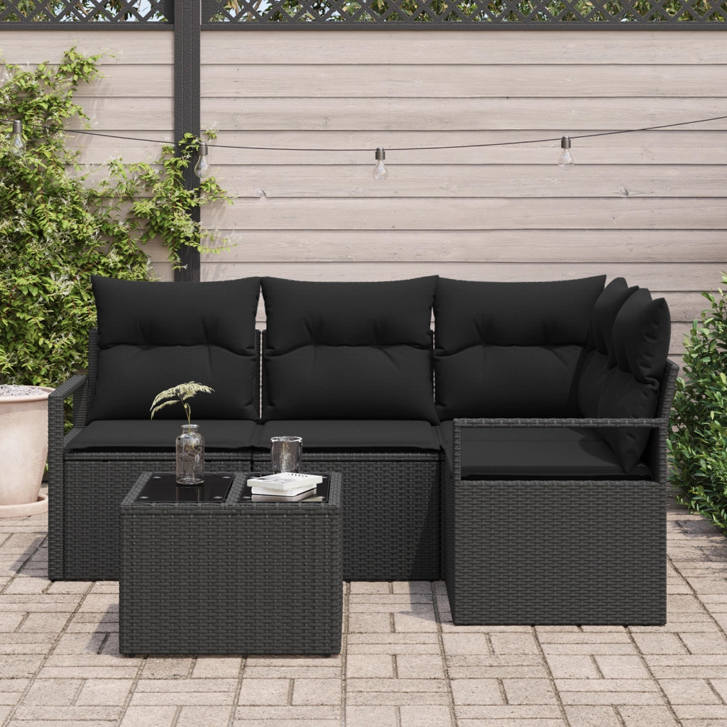 Set di divani da giardino 5 pezzi con cuscini beige in polyrattan