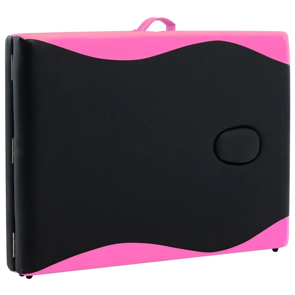 Lettino Massaggio Pieghevole 2 Zone in Alluminio Nero e Rosa 110232