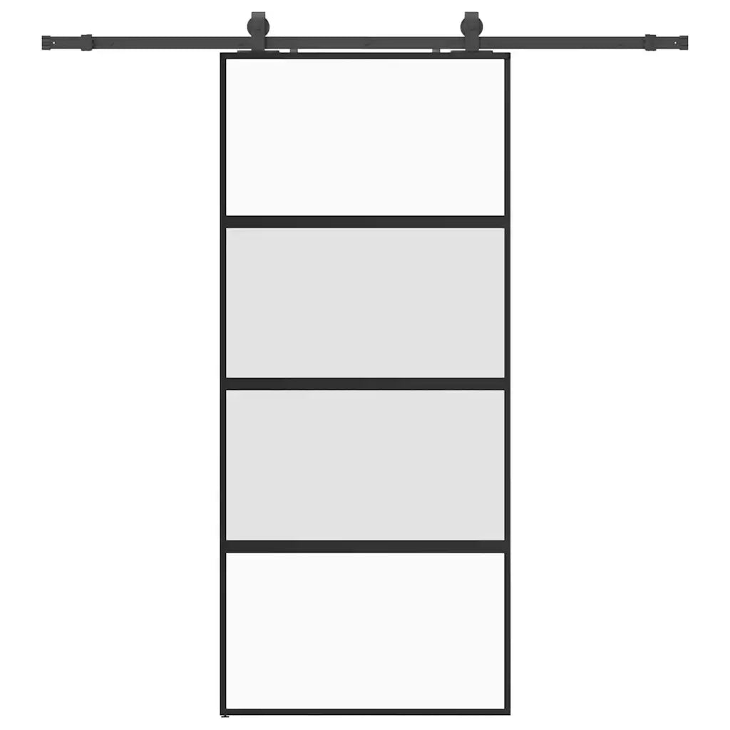 Porta Scorrevole Set Ferramenta Nera 90x205 cm Vetro Temperato