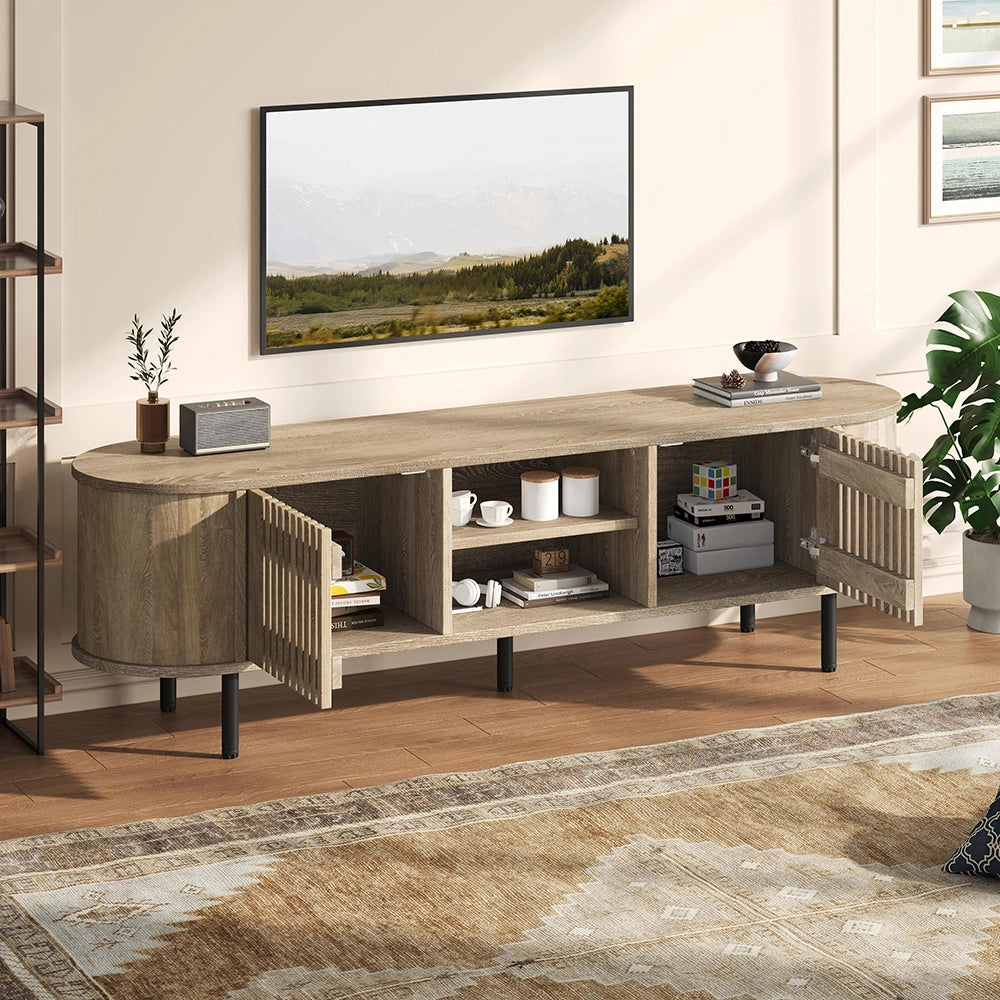 Mobile TV 160x40x47cm - Xylo - 2 Ante, Design Traforato, Colore Legno Naturale