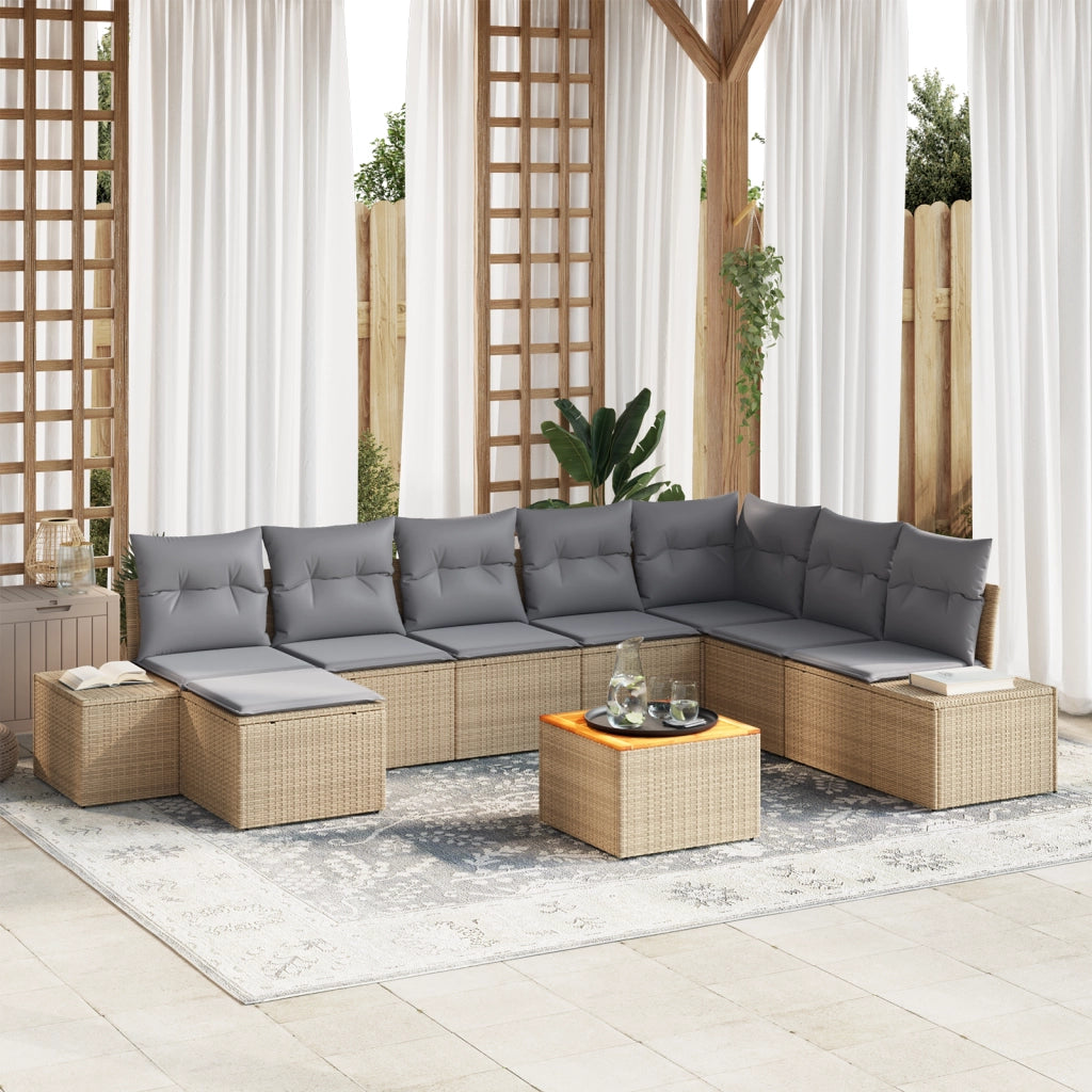 Set Divani Giardino 9 Pezzi con Cuscini Beige Rattan Acacia