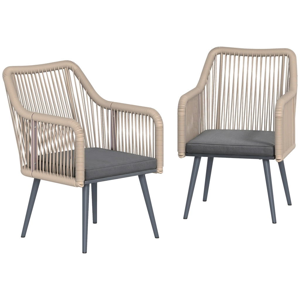Set 2 Sedie da Giardino con Cuscini e Braccioli, in Acciaio e Rattan PE, 54x65x80 cm, Grigio Scuro