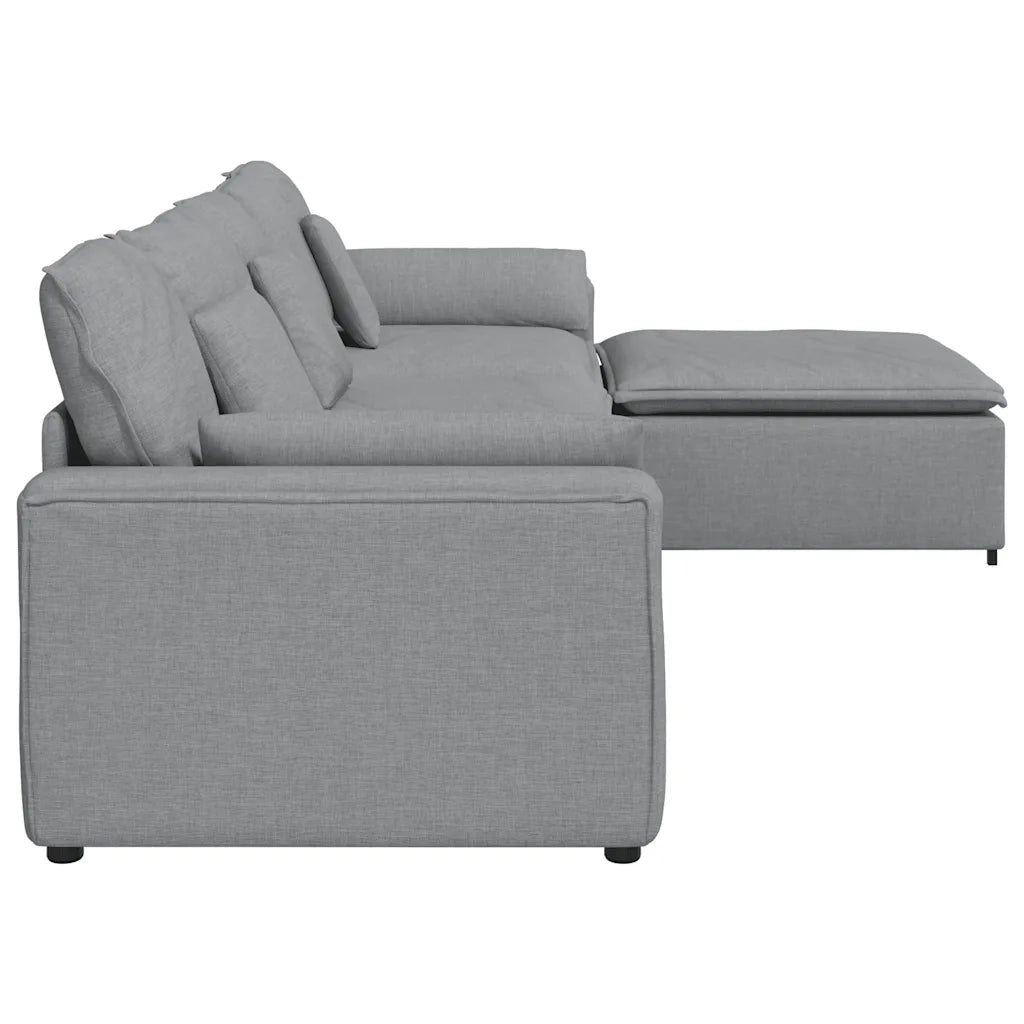 Divano Modulare con Poggiapiedi e Cuscini Grigio Chiaro 3321057