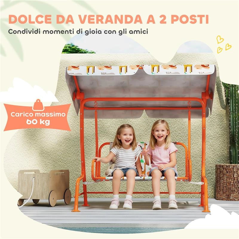 DONDOLO PER BAMBINI ALTALENA DA GIARDINO 2 POSTI 112X75X120CM ARANCIONE