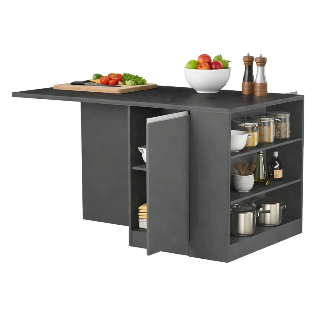 Isola da cucina Abern, Mobile da cucina a 2 ante, Tavolo ausiliario portaoggetti, 100% Made in Italy, 160x90h90 cm, Antracite e Ardesia