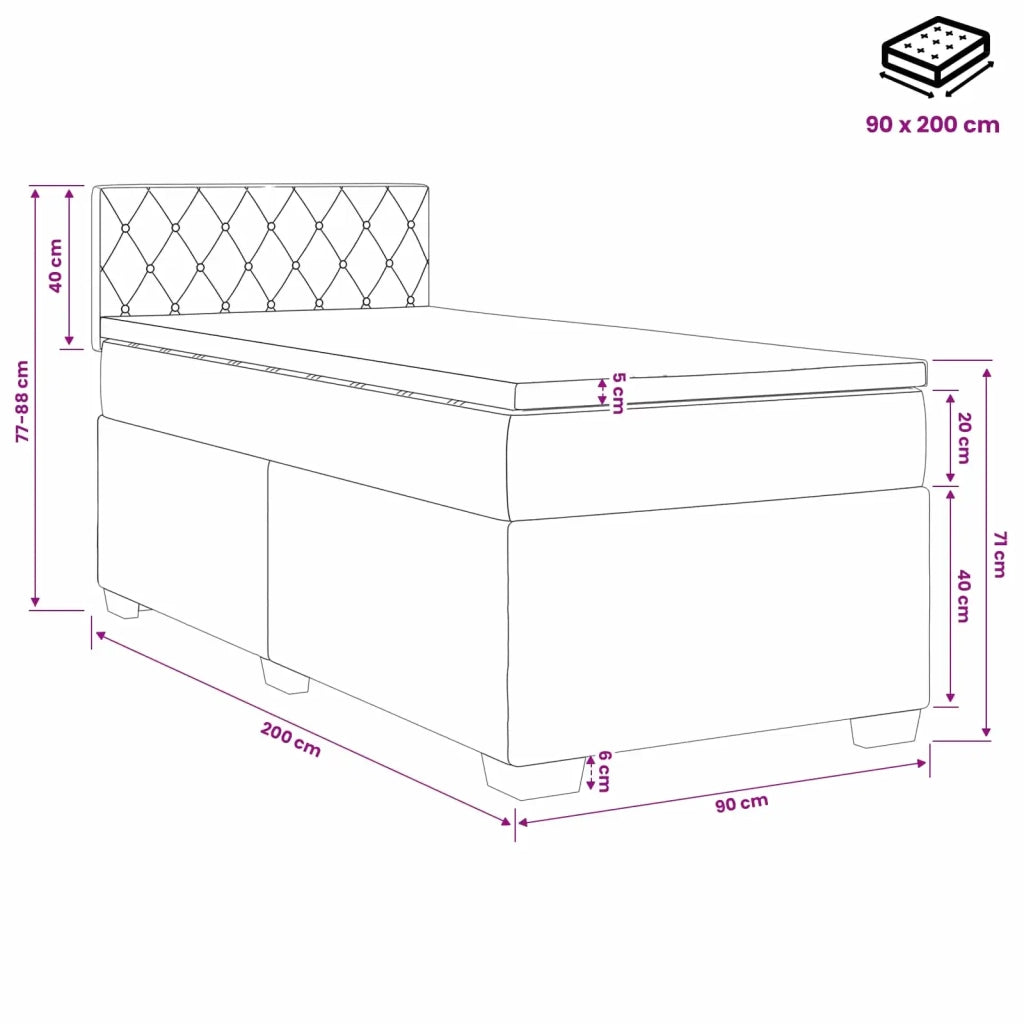 Letto box spring con materasso Nero 90 x 200 cm Velluto 3450634