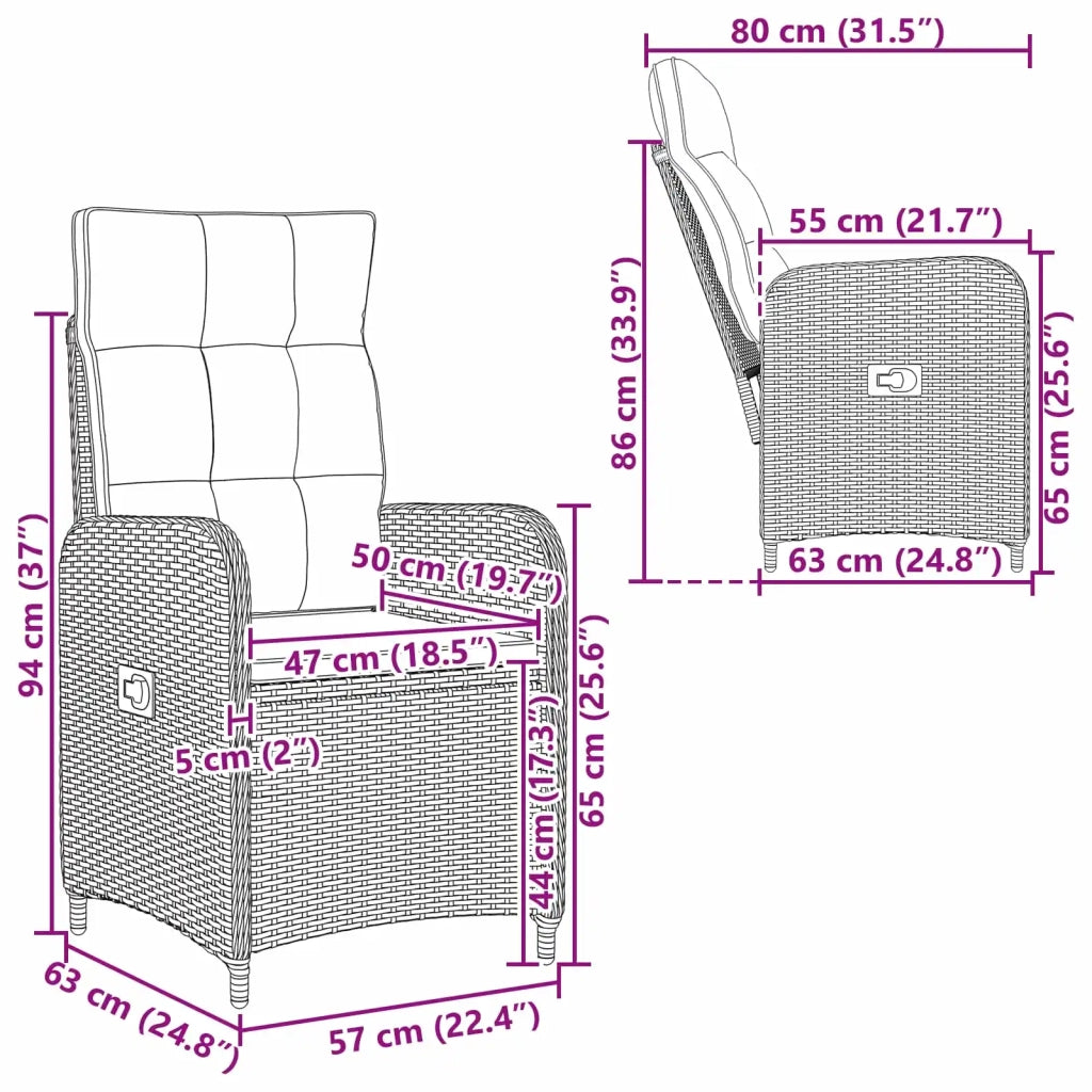 Sedia da giardino reclinabile Nero polyrattan