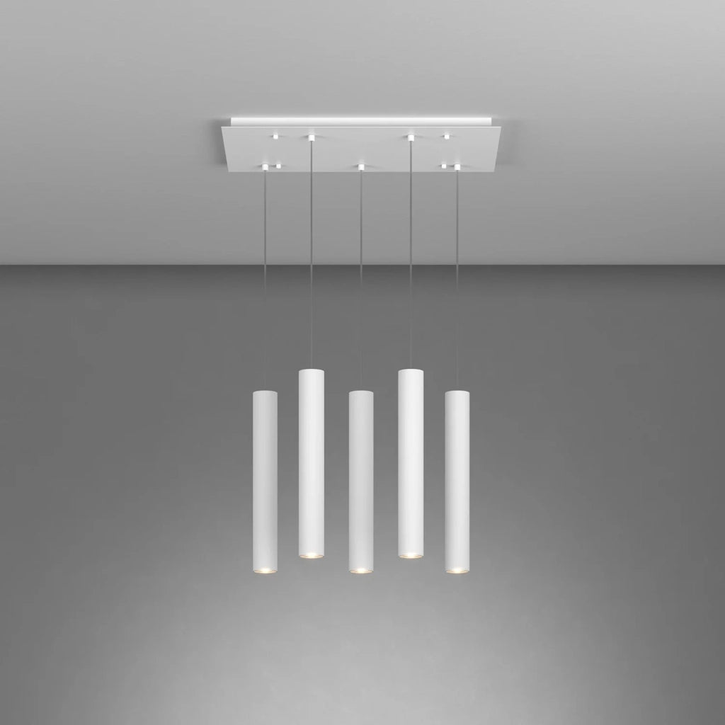 Lampadario Rettangolare Industrial-Minimal Xeana Metallo Bianco 5 Luci Gu10