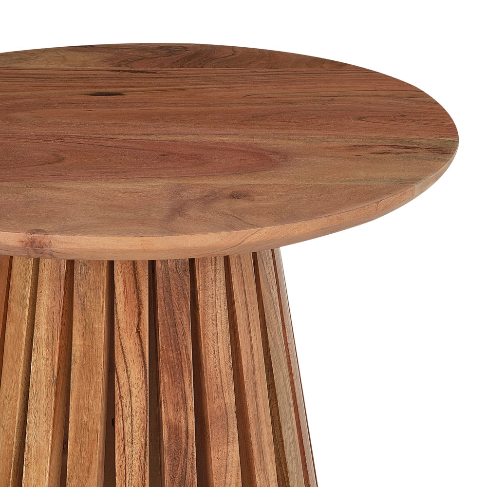 Tavolino moderno in legno di acacia scura dalla forma rotonda stile moderno contemporaneo sala da pranzo
