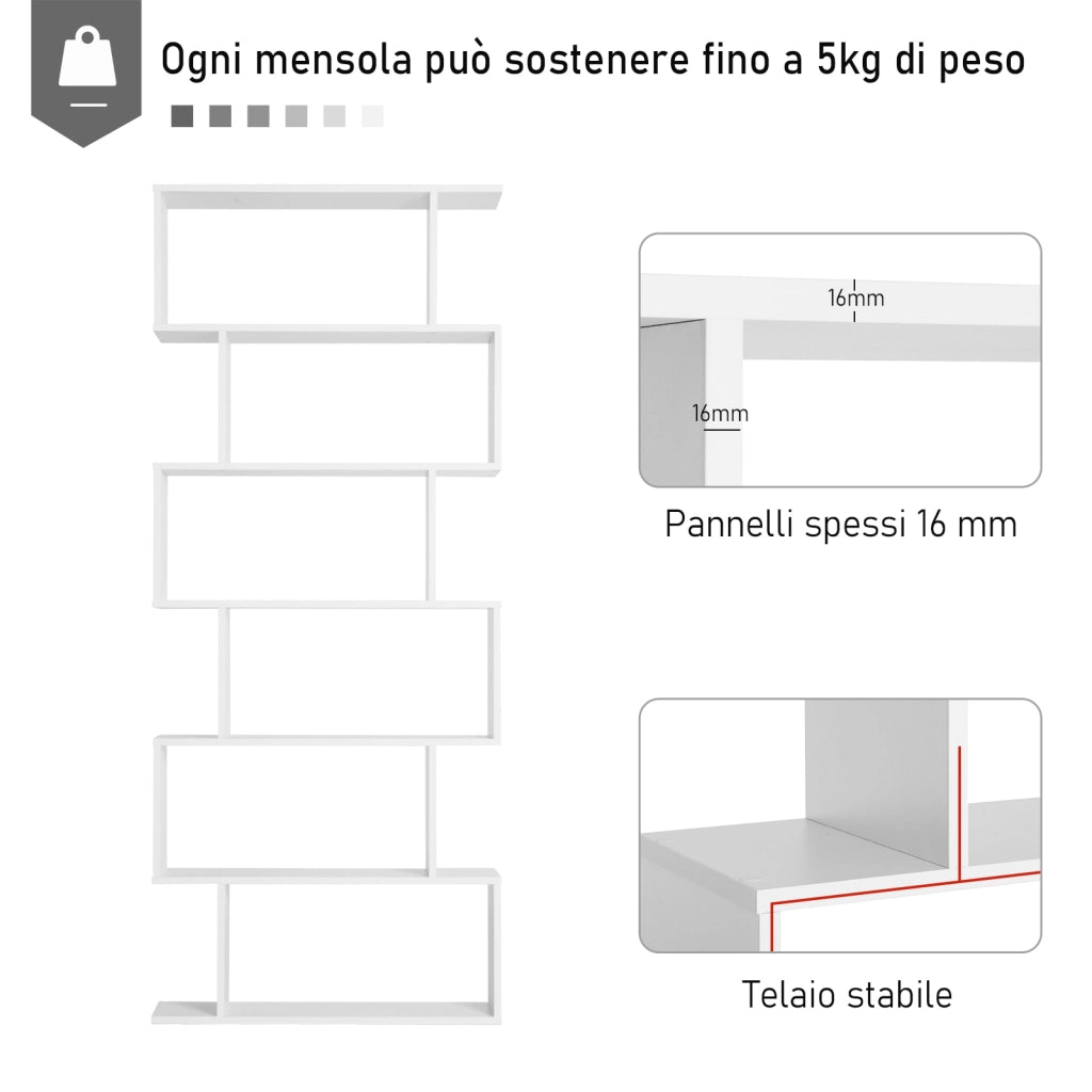 EasyComfort Scaffale Alto con 6 Ripiani, Libreria Scaffalatura in Legno Design Moderno, Bianco 80 × 23 × 192cm