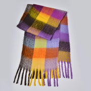 Nuova sciarpa a quadri arcobaleno, elegante, spessa, calda, lunga sciarpa a quadri con nappe