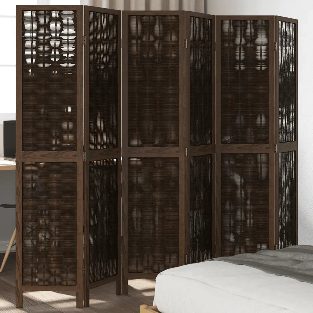 Divisorio Ambienti | Divider per stanze | Paravento 6 Pannelli Marrone Scuro Massello Paulownia