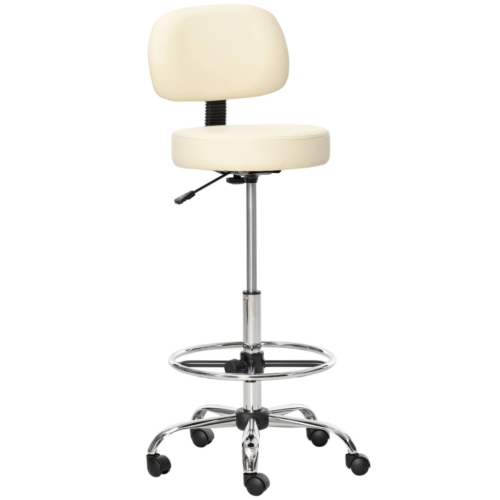 Sgabello da bar imbottito girevole 360¡ã ¨C Xylo ¨C Ecopelle beige regolabile con schienale e poggiapiedi
