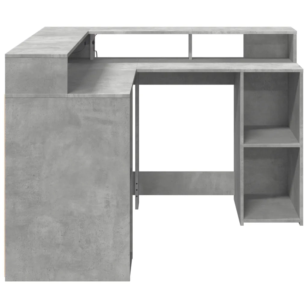 Scrivania con Luci LED Grigio Cemento 130x130x91 cm Multistrato 3309450