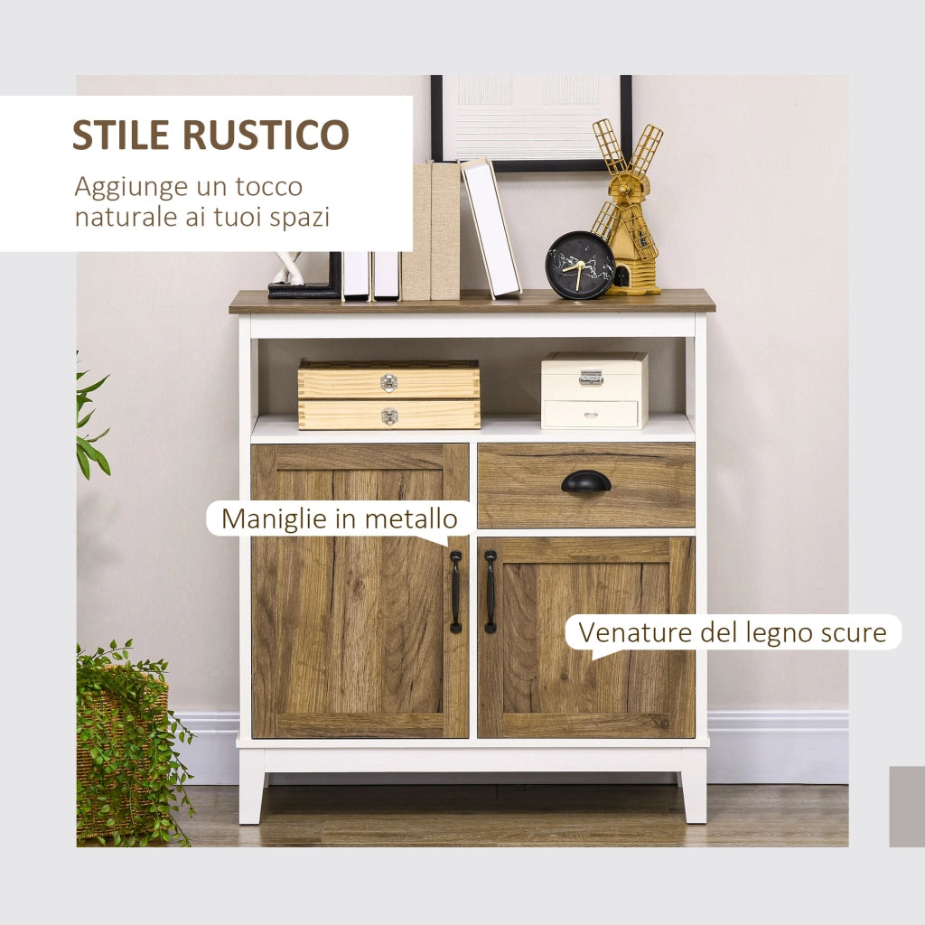 Armadio Cucina Rustico con Ante e Cassetto ¨C zephmum ¨C Bianco e Marrone 76.6x35x81.5cm