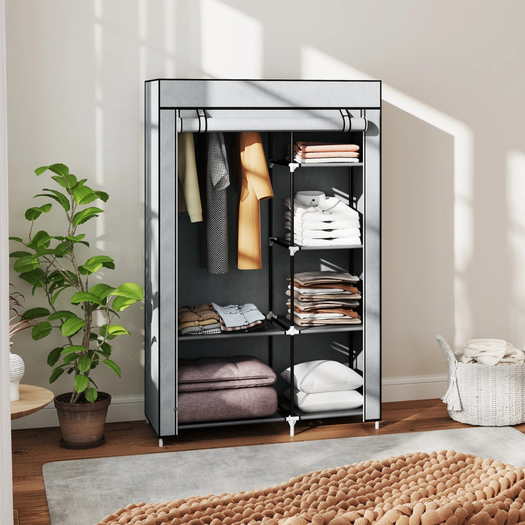 Armadio con Tessuto ¨C zephmum ¨C Grigio Chiaro 6 Ripiani 1 Appendiabiti