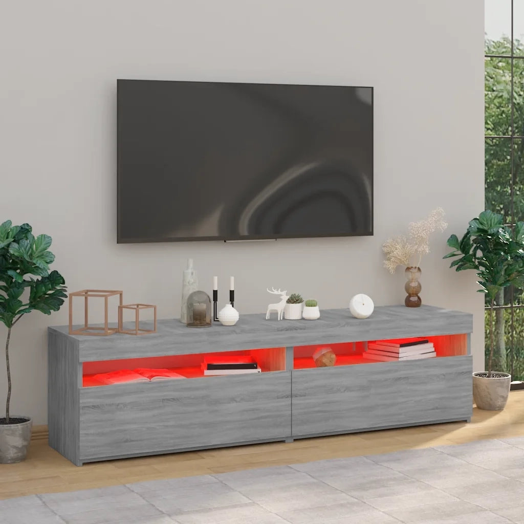 Mobile TV con Luci LED 2pz | Armadietto TV | Mobile Porta TV Grigio Sonoma 75x35x40 cm
