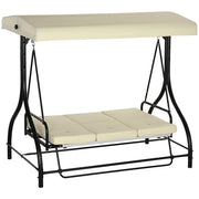 DONDOLO DA GIARDINO 3 POSTI CON TETTUCCIO REGOLABILE, IN METALLO E TESSUTO TESLIN, BEIGE E NERO
