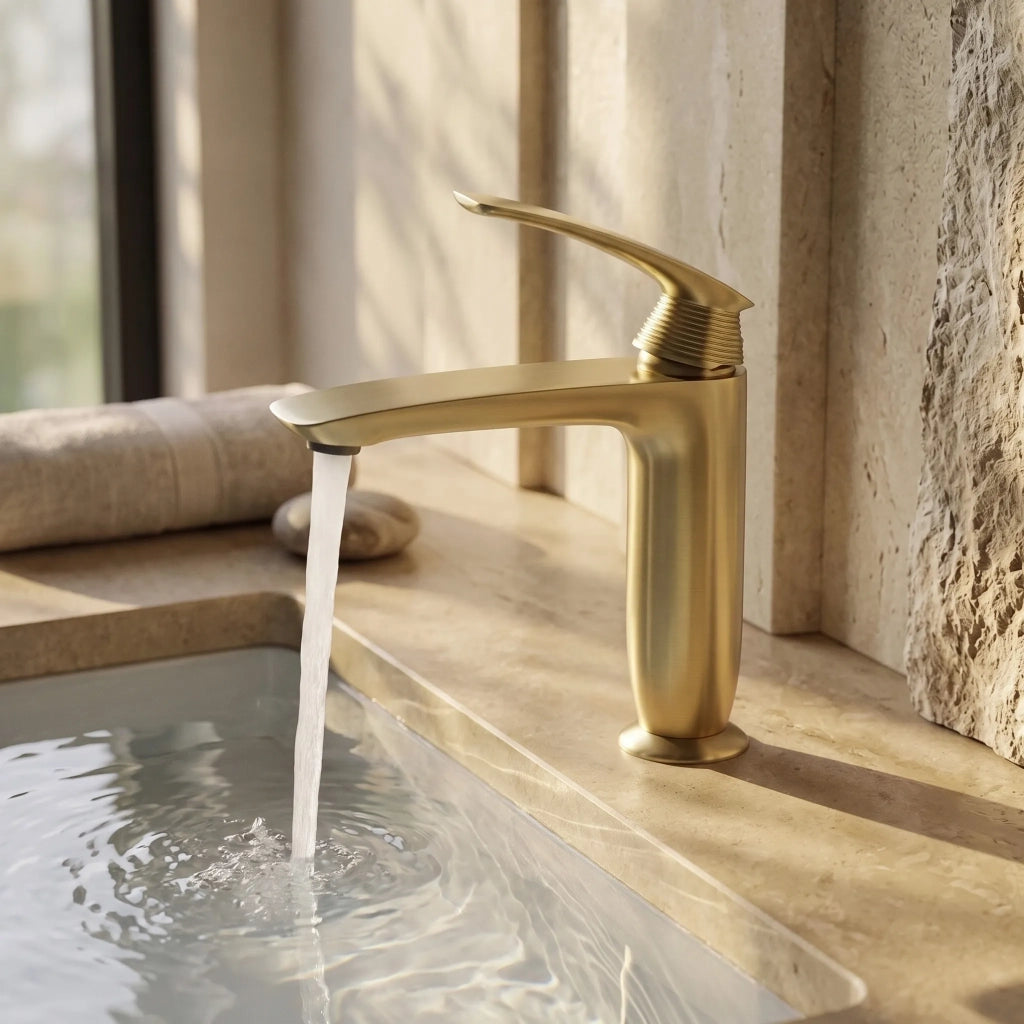 Rubinetto Da Lavabo Premium Rea Como Brush Gold Low