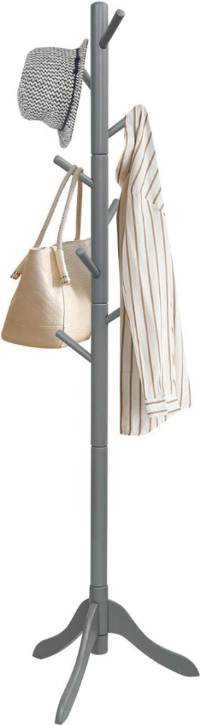 Appendiabiti da Terra con 8 Ganci In Legno di Gomma, Appendiabiti da Ingresso Stabile con Base a 3 Gambe, 177x49x49 cm per Corridoio, Camera da Letto, 3 Colori