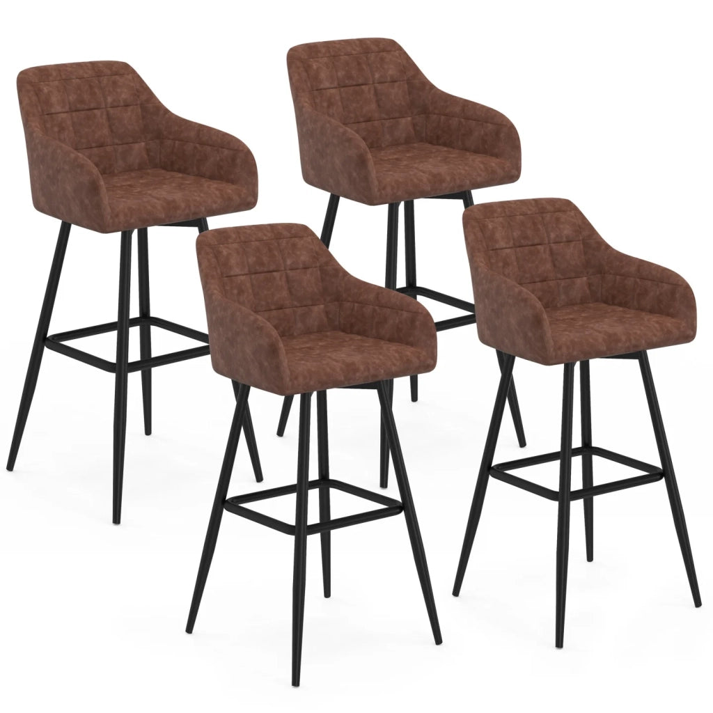 IDMarket - Set di 4 sgabelli da bar MADY con braccioli vintage marroni