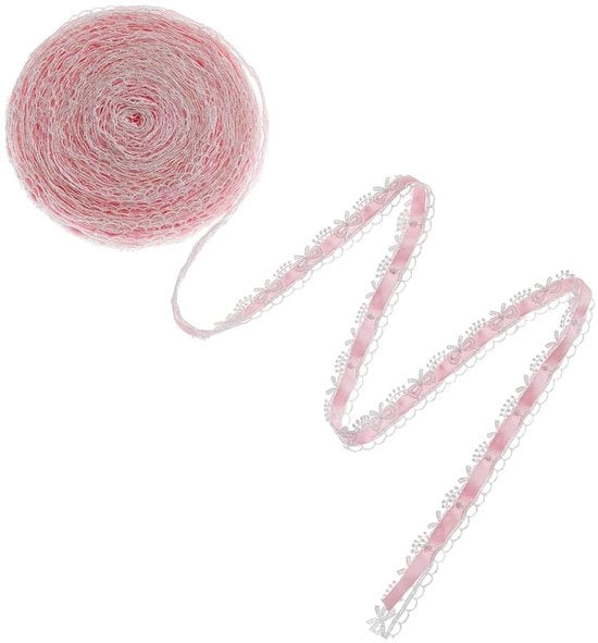 Decorazioni per Matrimonio e Natale - 15 Metri - Striscia Lint Rosa - Ruché in Poliestere - Cucito a Forma - Dimensione 17-18 mm