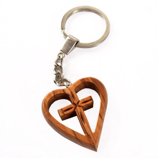 Sistema di appendiabiti in legno di olivo con portafortuna a forma di cuore, pacchetto da 5 pezzi.